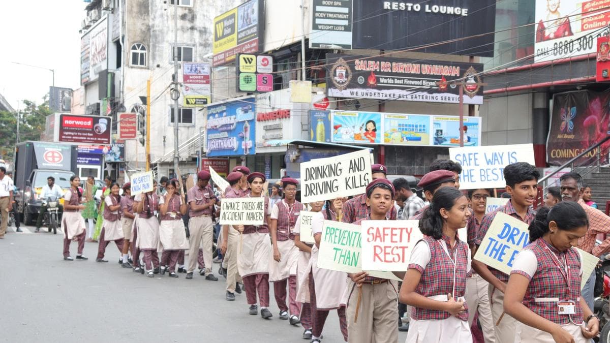 Velachery school kids steer road users towards safety